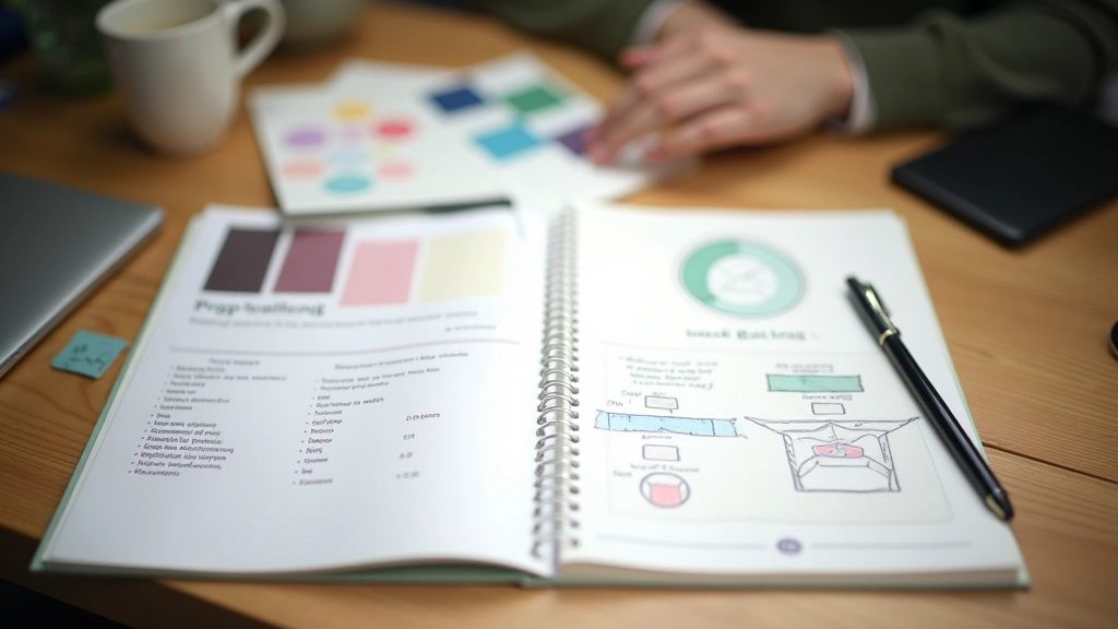 Crowdfunding campagne planning op houten bureau met notities en strategie diagrammen